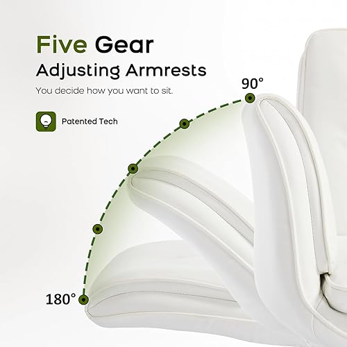 Miniatura 7 de Criss Cross Chair with Armrests & Wheels, PU Leather Vanity Chair, Comfortable Adjustable Swivel Computer Office Desk Chairs for Home, Make Up, Bed