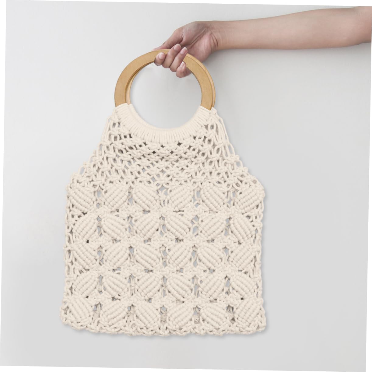 Handgefertigte Tragetasche aus Baumwollseil Weiße Handtasche für Damen und Mädchen Praktische Webbeutel für Alltag und Party
