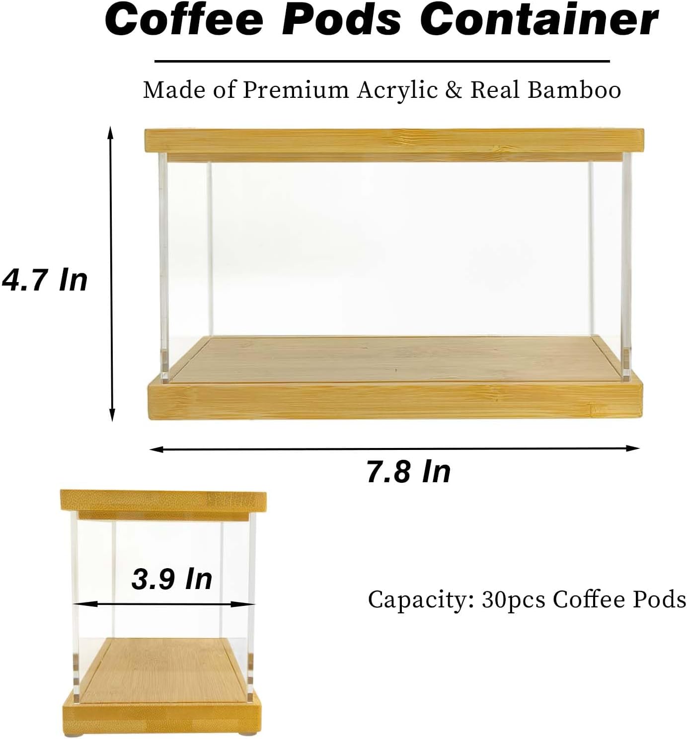 Coffee Pod Holder Laundry Pods Container, Acrylic Dishwasher Pod Container with Bamboo Lid and Extra Labels, Candy Dispenser for Coffee Bar Kitchen Countertop