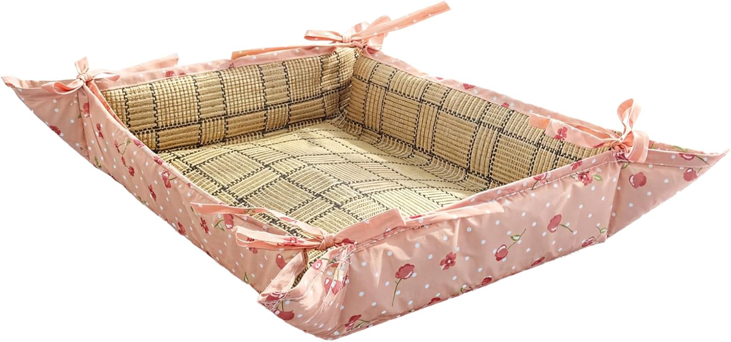 Cooling Pet Bed, M Size, Light Floral, 19.7 X 23.6 in, for Cats and Small Dogs, Fabric Mat