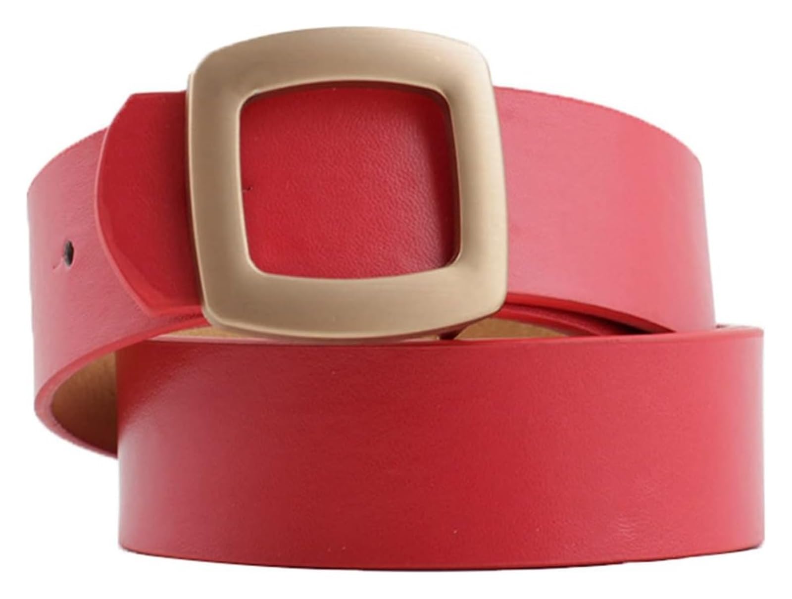 dfEDRd Ladies Waist Belt, 105cm Women Simple Gold Square Pin Buckle Belt Candy Color Leather Jeans Waistband(Red)