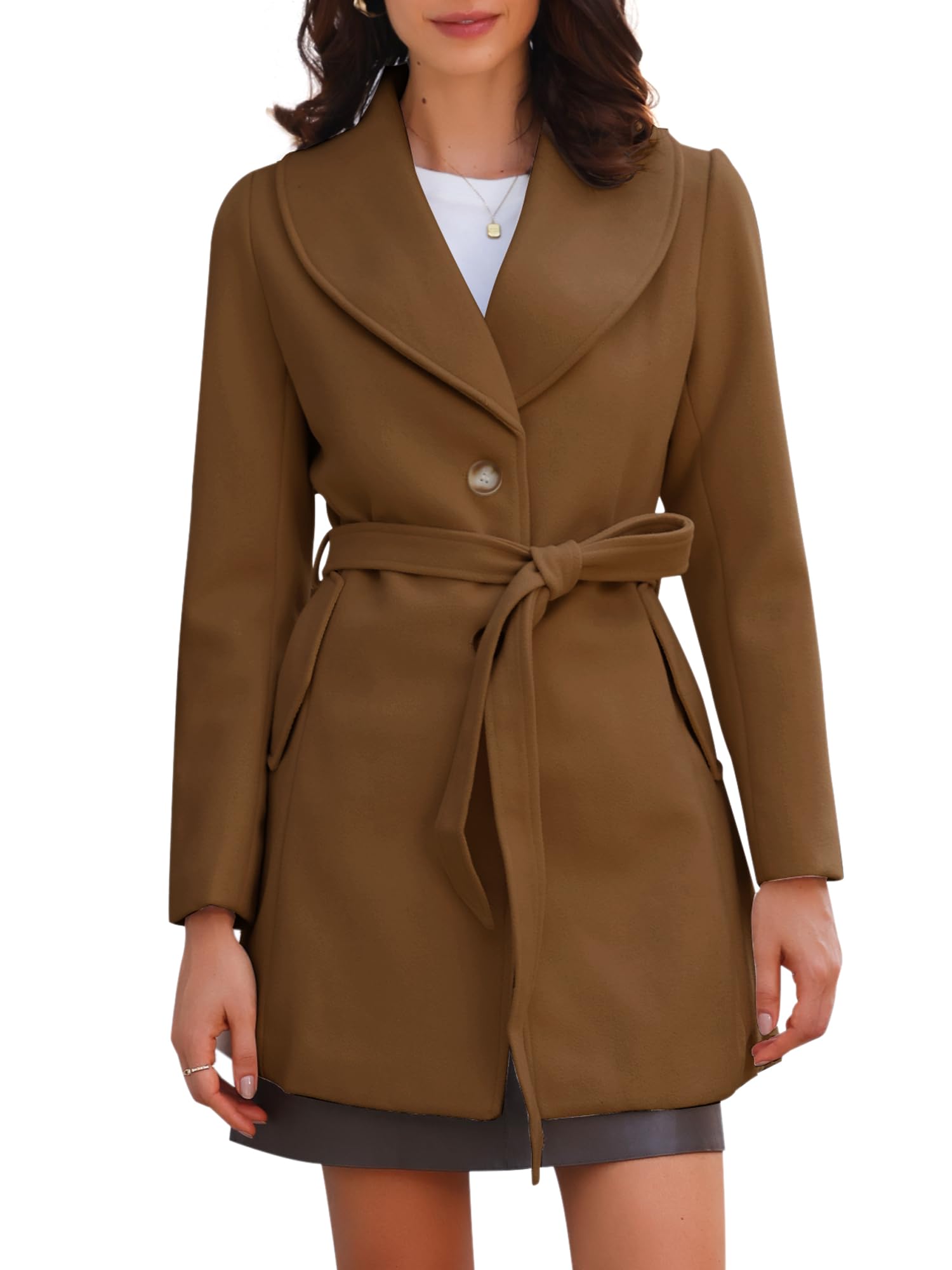 allegra k Women's Shawl Collar Single Breasted Winter Long Belted Coat-picture-30