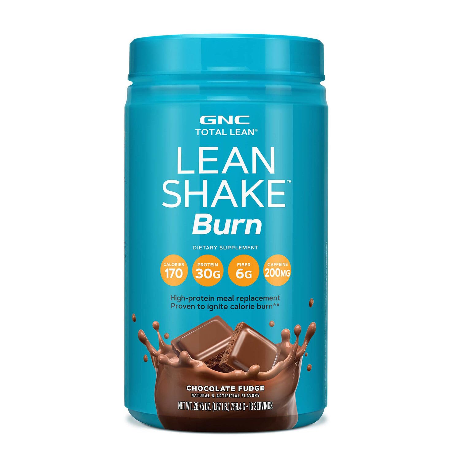 GNC Total Lean | Lean Shake Burn, Protein Powder | Hunger Satisfying, High Protein Blend, Proven to Burn 3x More Calories | Chocolate Fudge | 16 Servings