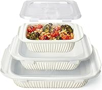 Artena 3-Piece Ceramic Casserole Dish Set with Lids - Oven Safe Lasagna Baking Pans, Wide Handles, 5.1Qt/2.3Qt/1.1Qt White Bakeware