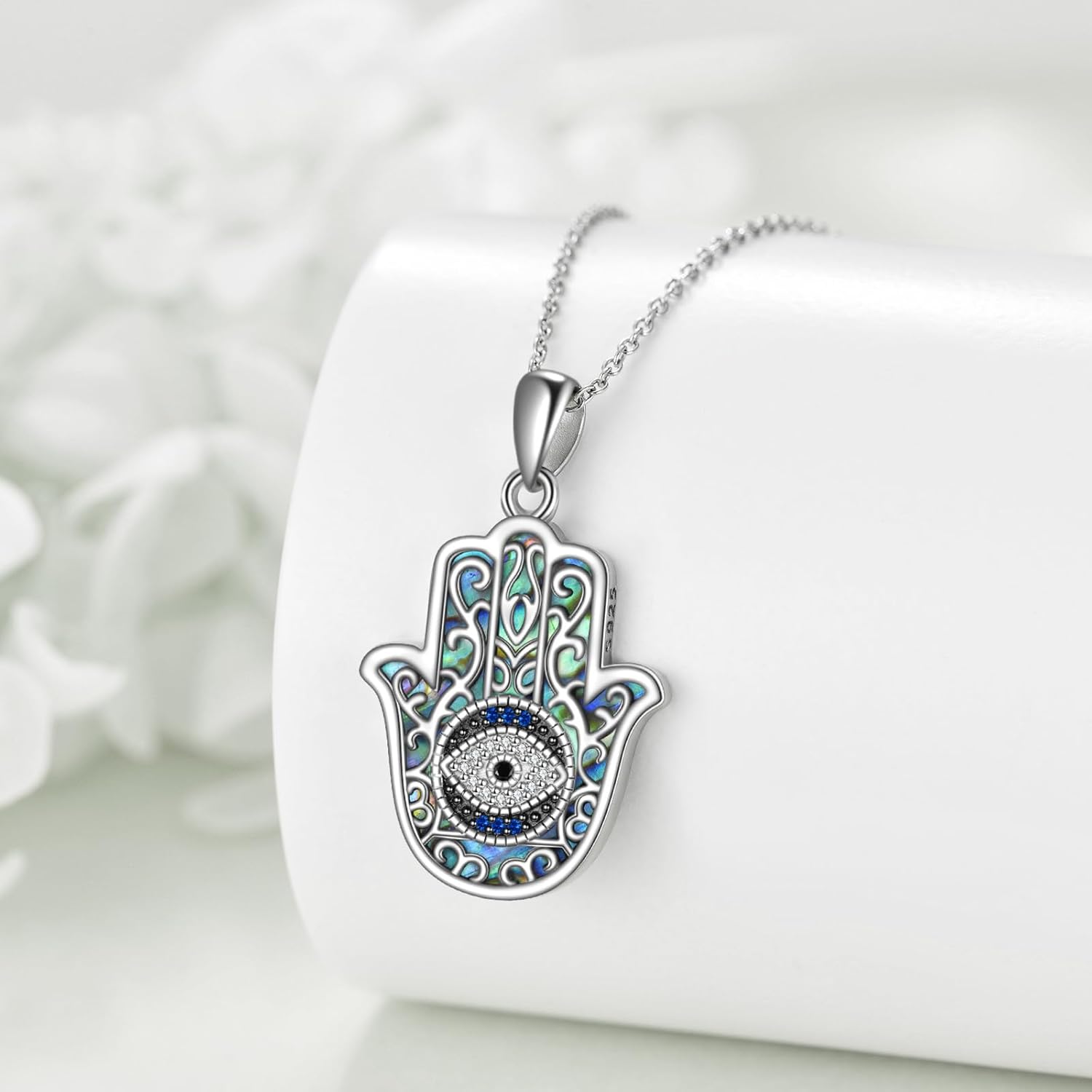 YFN Evil Eye Necklace Evil Eye Hamsa Hand of Fatima Necklace 925 Sterling Silver White Blue CZ Third Eye Necklace Hamsa Hand Jewelry Gifts for Women Men 20" - Image 6