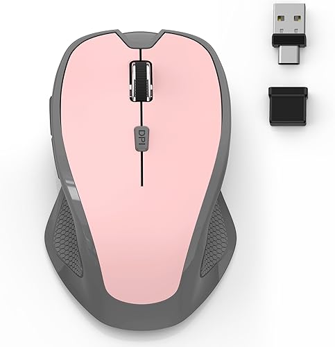 Ratón inalámbrico Bluetooth para computadora portátil, Mac, mouse ergonómico inalámbrico de 2.4 G con receptor USBAUSBC y adaptador tipo C, 3