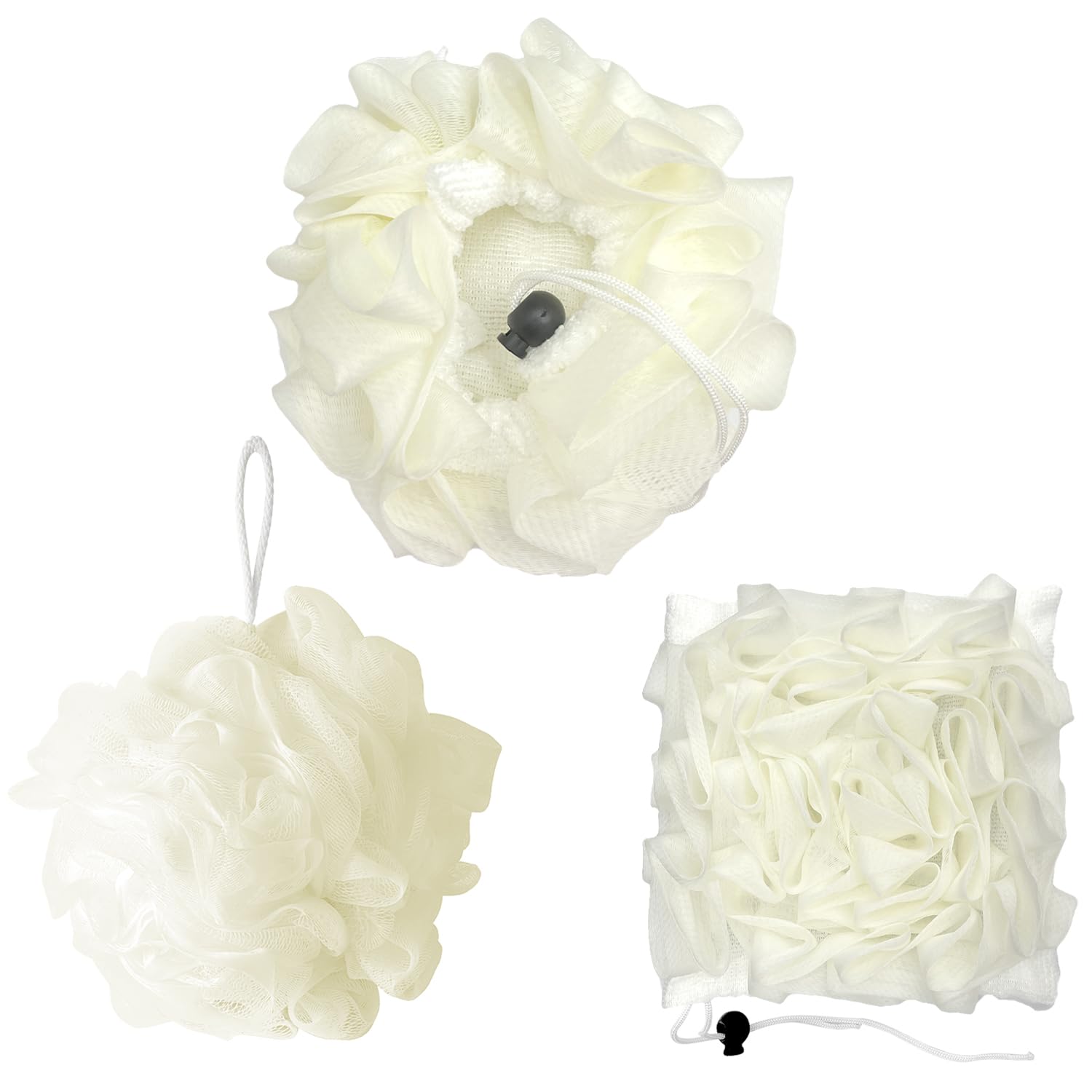 2-In-1 Bath Sponge, Shower Puff Loofah Shower Puff Loofah Sponge Bath Scrunchies Scrubbing and Cleaning