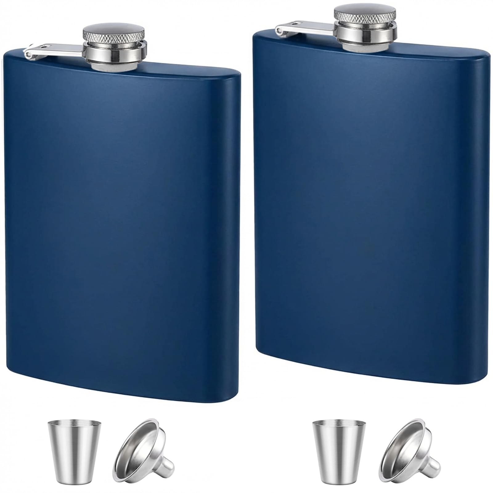 Stainless Steel Hip Flask 8oz Blue, Metal Flask for Whiskey Liquor, Small Pocket Flask with Funnel Cup, Mini Flask for Men Women Travel Camping Gifts 2 Pack