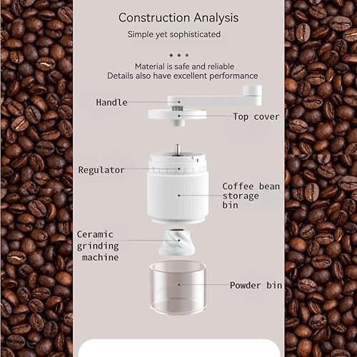 Miniatura 6 de Molinillo de café manual, molinillo de fresas cónicas prémium con 18 ajustes ajustables, molinillo portátil de frijoles para expreso, prensa
