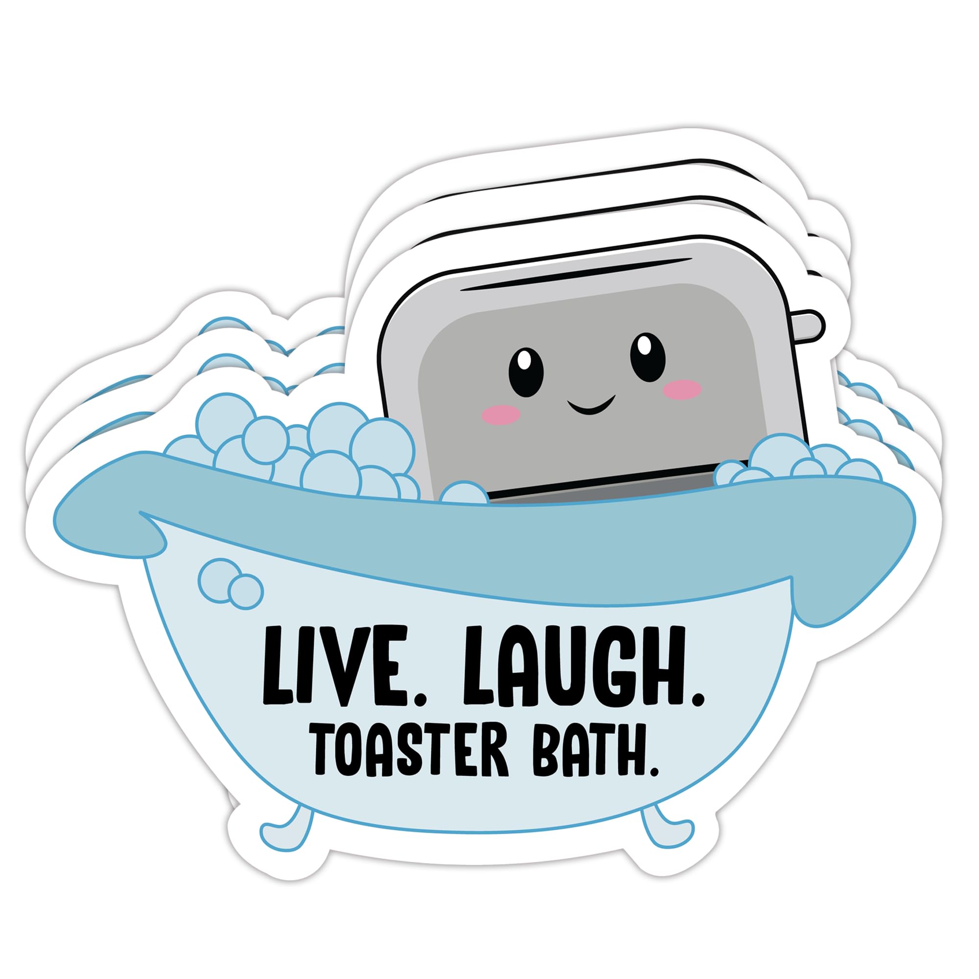United by Color Live Laugh Toaster Bath Sticker 3 Pack - Strong Adhesive Waterproof Funny Sarcastic Stickers - Used for Water Bottle, Phone Case,