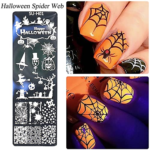 Halloween Nail Art Stamping Plates, 6 Pcs Halloween Nail Stamper Kit Horror Ghost Skull Pumpkin Spider Witch Nail Art Stencils Plates Halloween Holiday Party Manicure Template Design Tool #TOP1