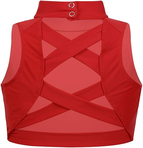 Miniatura 2 de Hularka Camiseta sin mangas con cuello alto falso y espalda cruzada para niños y niñas, camiseta deportiva deportiva para yoga y baile