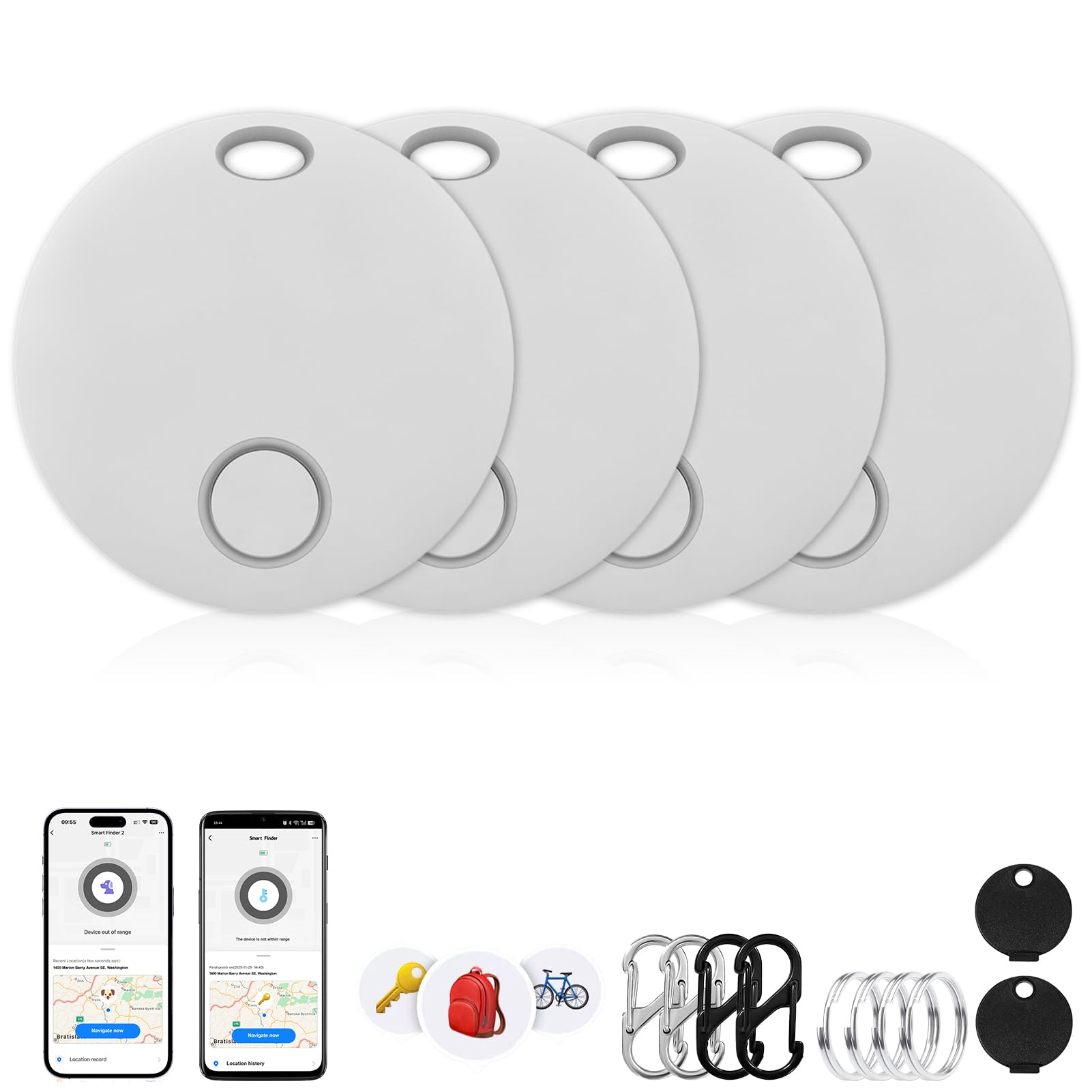 Air Tags-4 Pack，Bluetooth Tracker, Keys Finder and Item Locator for Keys, Bags Luggage, Suitcases and Wallet,Tracking Tags，Works with YUYA APP,Both iOS and Android Compatible,White-image-30