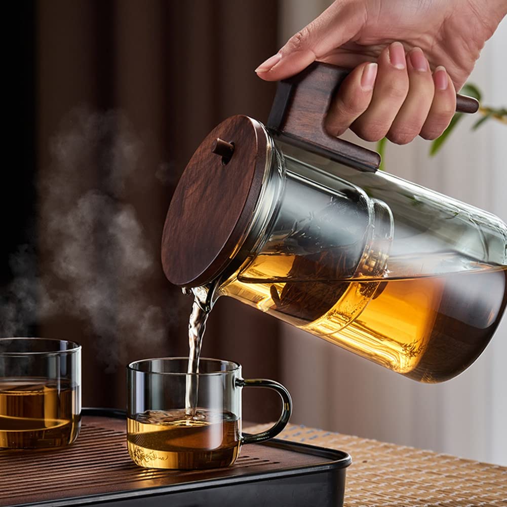 Théière en Verre 1 Pièce avec Manche en Bois Théière Parfumée Transparente 750 ML