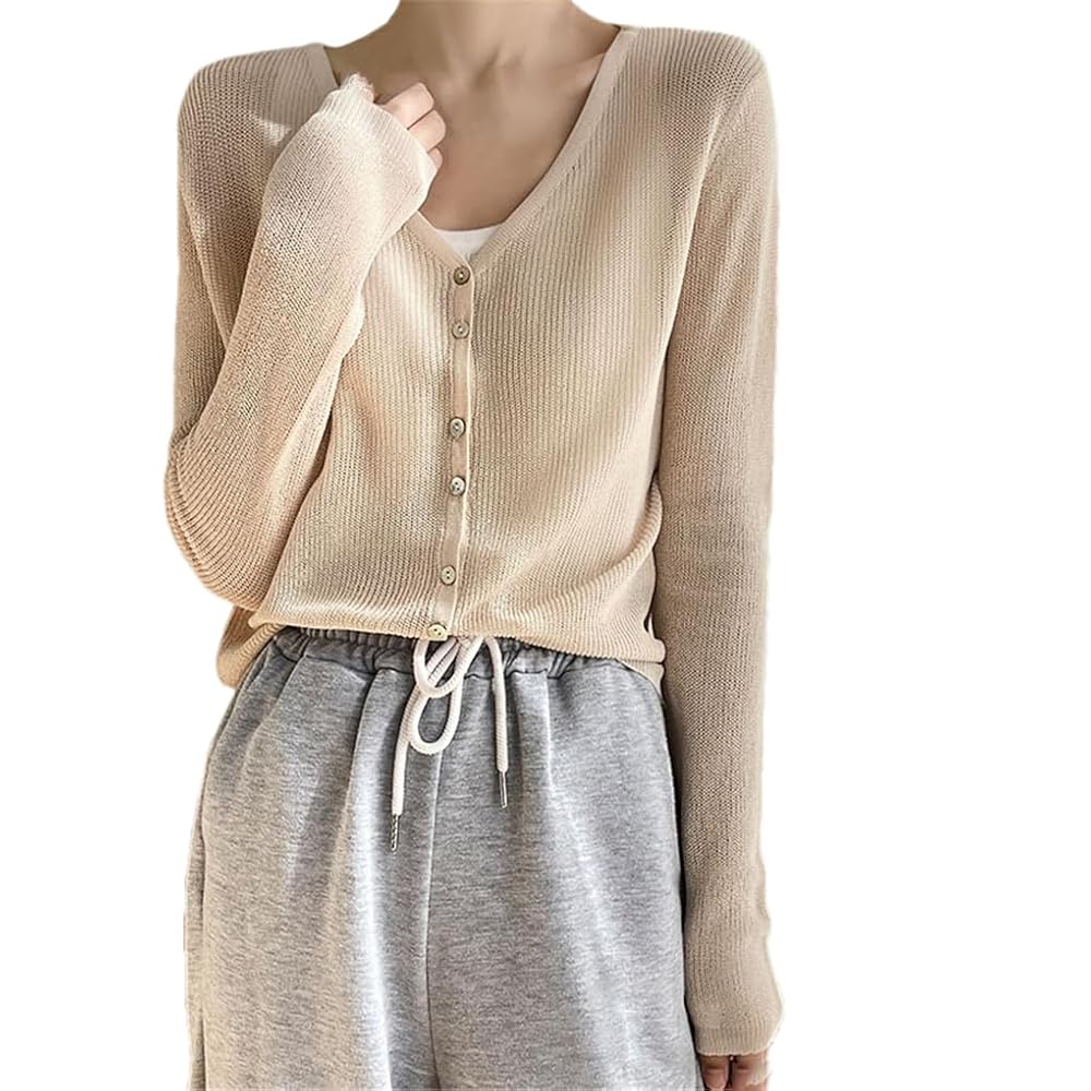 【KOOLOSET】Summer V Linen Cardigan Women's Summer Linen Cardigan V-Neck Short Top Knitted