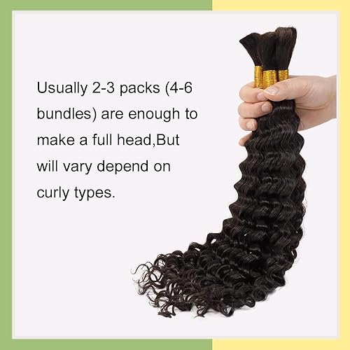 Miniatura 5 de YOMIO Cabello humano trenzado ondulado profundo a granel de 20 pulgadas, 3.53 oz (1 paquete-2 paquetes) de cabello humano para trenzar sin trama,