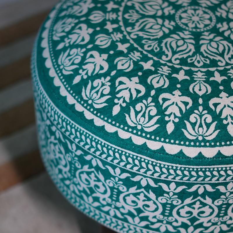 Image of Stool Ottoman Pouffes for Living Room, Kitchen, Home, Office Furniture with Soft Cotton Cushion Mudda Footrest Stool for Chair Sofa Bed Dressing Decor, Mandala Green (14 Inch Pack of 1)