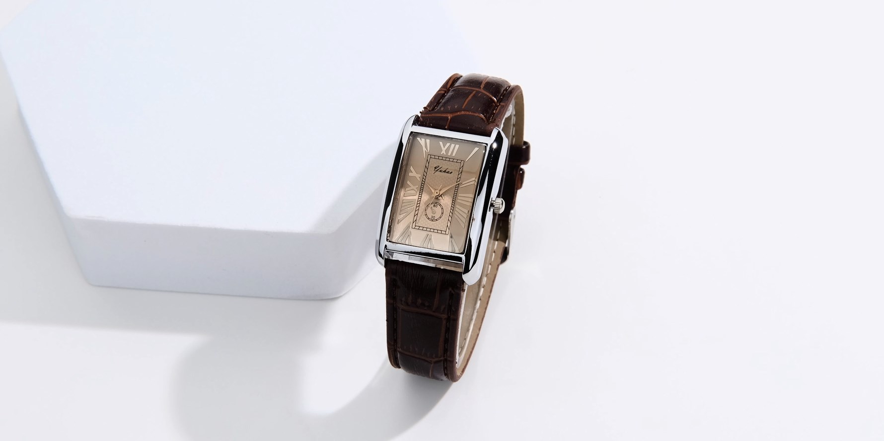 Retro Square Quartz Watch Silver Tone Case Crocodile Pattern Leather Strap Retro Vintage Square Quartz Analog Watch Silver Tone Case  main image 3