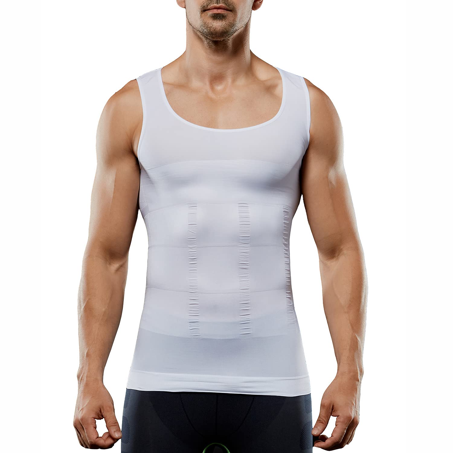 Sponsored Ad – Men's Compression Shirt Sleeveless Tummy Control Vest Tummy Control Tank Top Body Shaper Shaper Wear Seamless, White, L