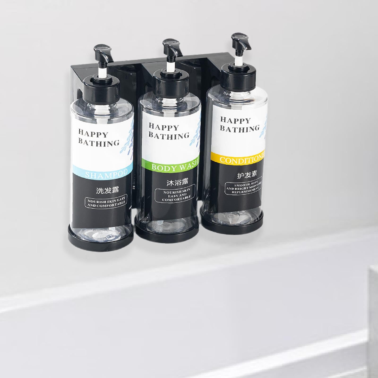 Dispensador de Jabón Líquido para Ducha con Botella Recargable Bomba Loción y Recipiente Apariencia Elegante Adecuado para Baño Hogar Oficina Cocina, 3 Ranuras claras, Individual