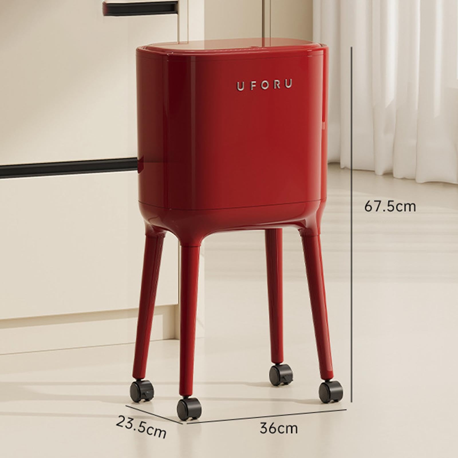Cestino con Coperchio E Ruote, Grande Pattumiera, Cestino Ergonomico per La Carta, Contenitore Multifunzionale per Rifiuti in PP per Cucina, Soggiorno, Rosso