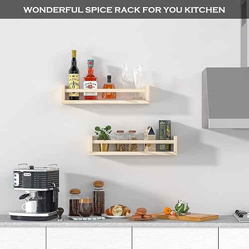 Miniatura 4 de Estantes clásicos para guardería, juego de 2 estantes flotantes de madera natural para habitación de los niños, estantes de pared para decoración de