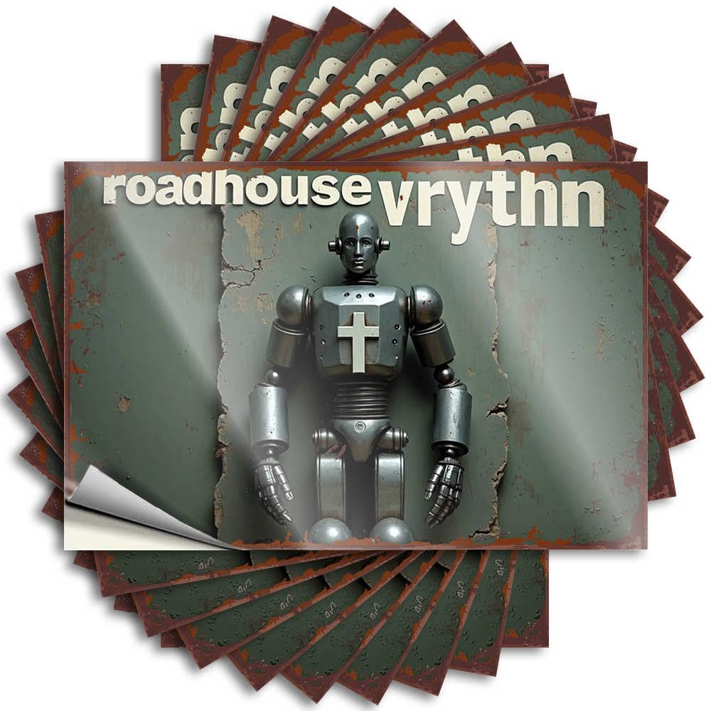 Garage Decor for Men Affirmation Saying - Roadhouse Vrythn: The Metallic Guardian with A Cross Removable Decal Window Easy Peel for Drinking(6X9CM)