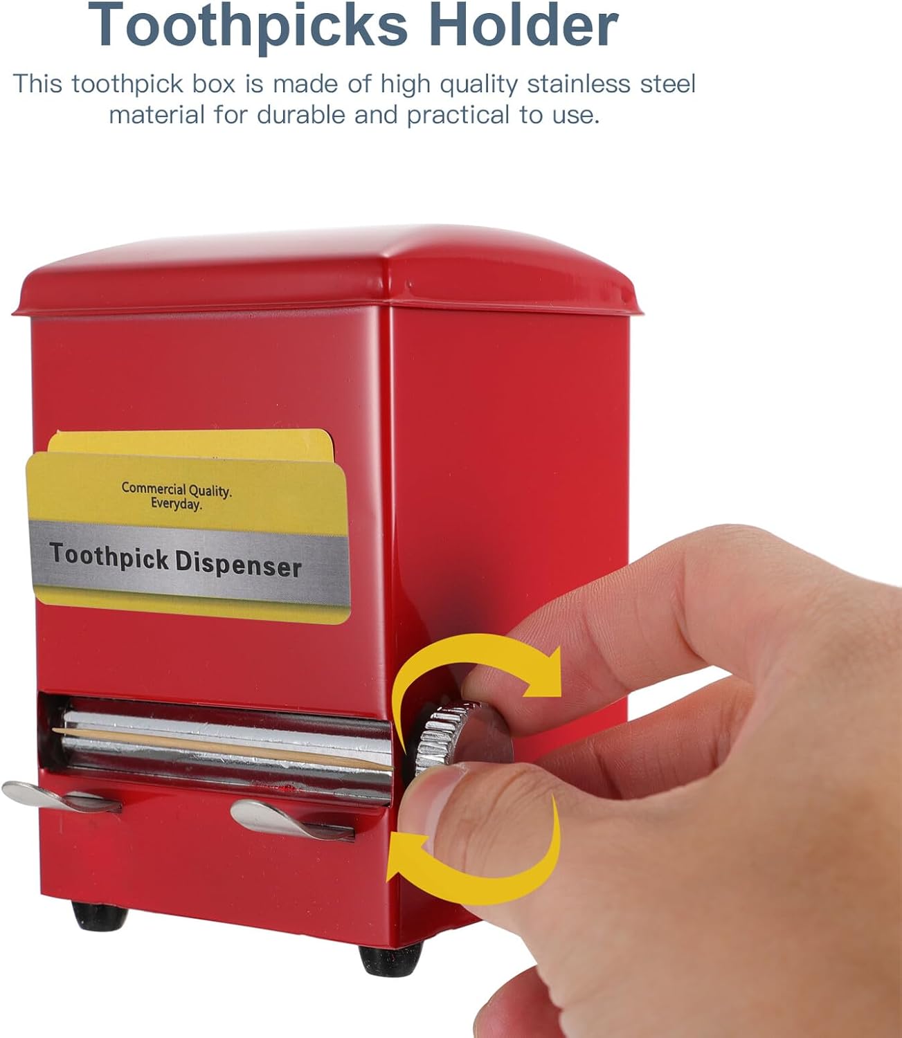 Retro Stainless Steel Toothpick Holder Automatic Vending Machine Style Toothpick Container Household Kitchen with Mechanical Twist Red