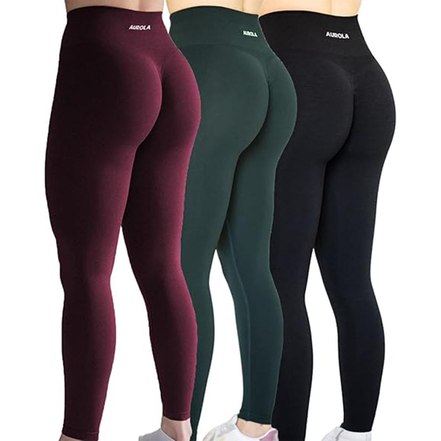 AUROLA Workout Leggings for Women Seamless Scrunch Tights Tummy Control Gym Fitness Girl Sport Active Yoga Pants Intensify Small Black+ponderosa Green+black Cherry