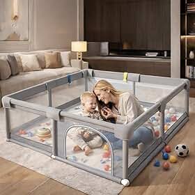 Cercadinho para Bebê 150x180cm Grande e Seguro – Chiqueirinho Bebê, Modelo Premium Dobrável com Tela Respirável, Estrutura Reforçada e Uso Interno e Externo