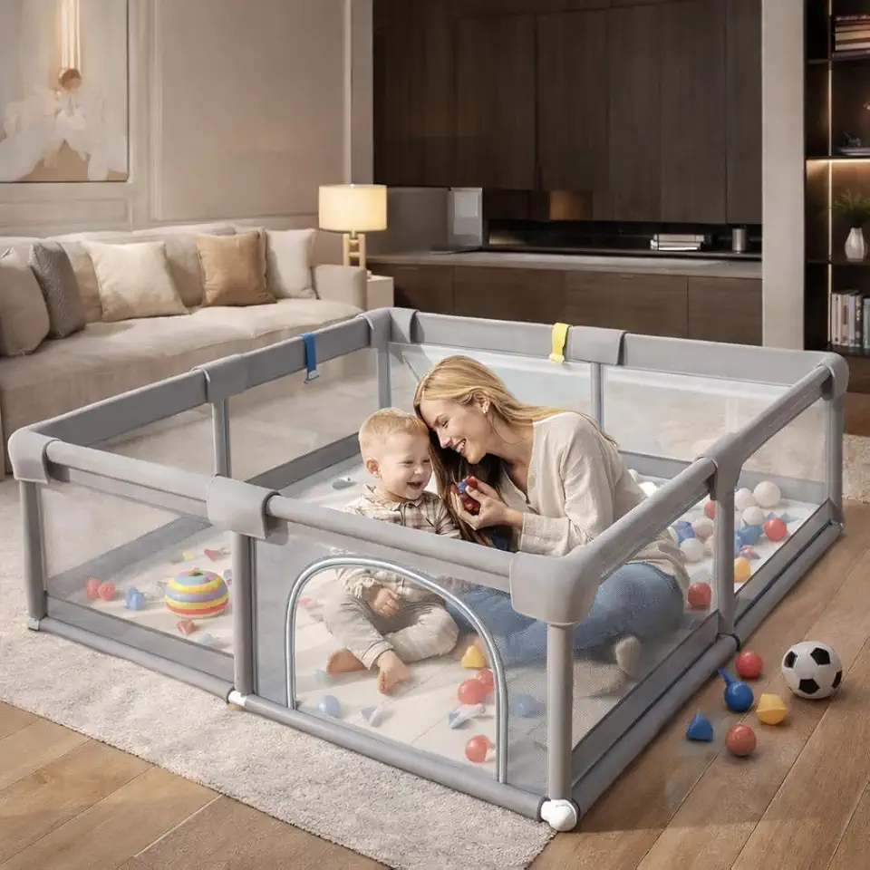 Cercadinho para Bebê 150x180cm Grande e Seguro – Chiqueirinho Bebê, Modelo Premium Dobrável com Tela Respirável, Estrutura Reforçada e Uso Interno e Externo