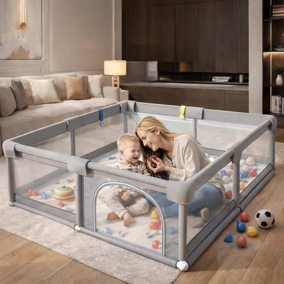 Cercadinho para Bebê 150x180cm Grande e Seguro – Chiqueirinho Bebê, Modelo Premium Dobrável com Tela Respirável, Estrutura Reforçada e Uso Interno e Externo