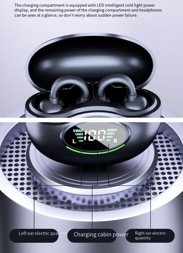 Wireless Bluetooth Earphones Open Ear Air Conduction Headphones, ENC Noise Reduction Low Latency,Single 8-hour Playback Time,IPX5 Waterproof Sweat Resistant, Bilateral Stereo, Fast Charging,Black