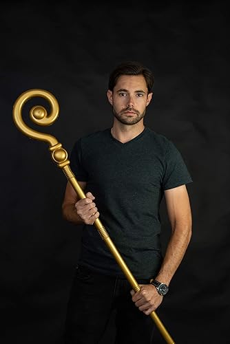 Miniatura 2 de Nicky Bigs Novelties Bastón de pastor de San Nicolás dorado para adultos, bastón de báculo sacerdote del Papa obispo - Accesorio de accesorio para