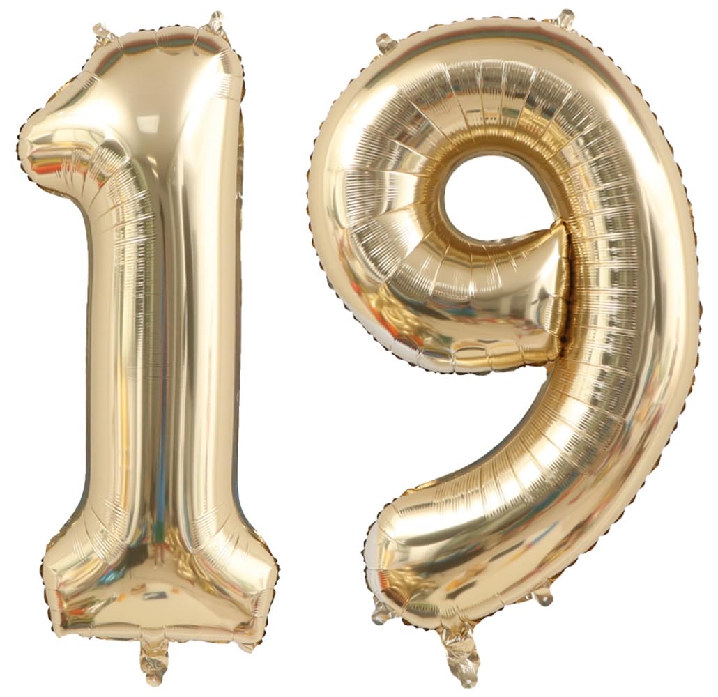 Light Gold 26 Number Balloons 40 Inch Giant Champagne Gold Birthday Numbers | 19 Foil Mylar Helium Large Digital Balloon White Gold 19th or 91st Anniversary Party Decorations Supplies