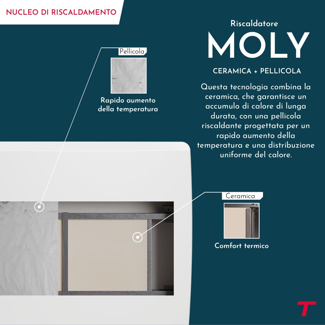 THOMSON - Radiatore elettrico fisso collegato WiFi a inerzia secca ceramica + pellicola con termostato intercambiabile 1500 W THOMSON MOLY orizzontale bianco