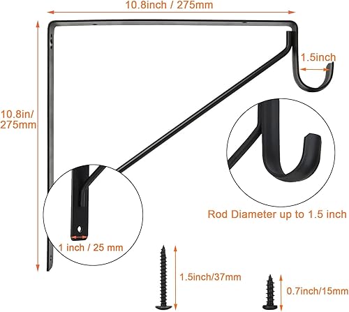 Miniatura 2 de Paquete de 4 estantes y soporte de barra de armario resistentes, 11 x 10.2 x 1 pulgadas, soporte de poste para colgar ropa, ganchos de soporte de