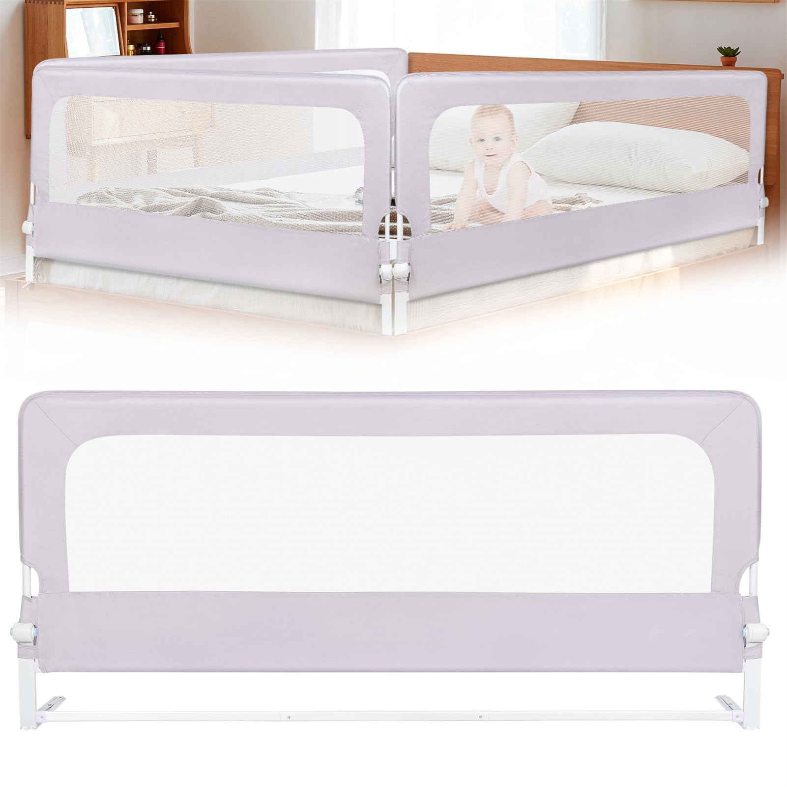 Barriera del letto per bambini, barriera di sicurezza per bambini, letto pieghevole, guida per letto, protezione per bambini, barriera del letto anticaduta, 150/180/200 cm (2, grigio, 180 cm)