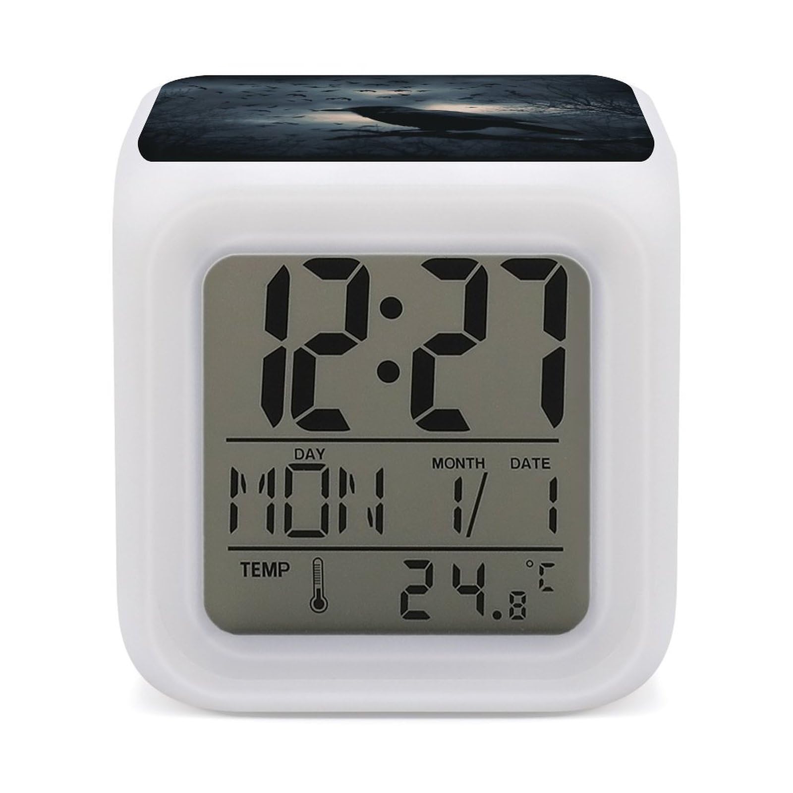 FekiLoot Night Crow Alarm Clock 7 LED Color Changing Wake Up Clock Digital Alarm Clocks with Snooze Digital Bedside Clocks with Night Light for Home Office Or Dorm
