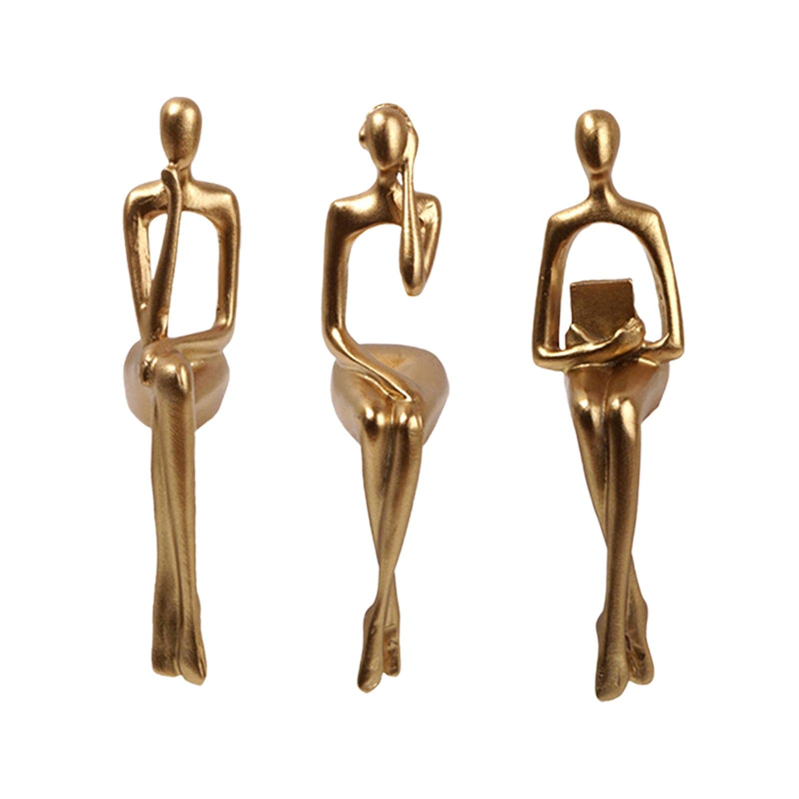 Gralara 3 figuritas de Estatua de Sentado Escultura Decorativa de Arte Abstracto para estantería de Escritorio decoración de Estudio de Sala de Estar, Oro