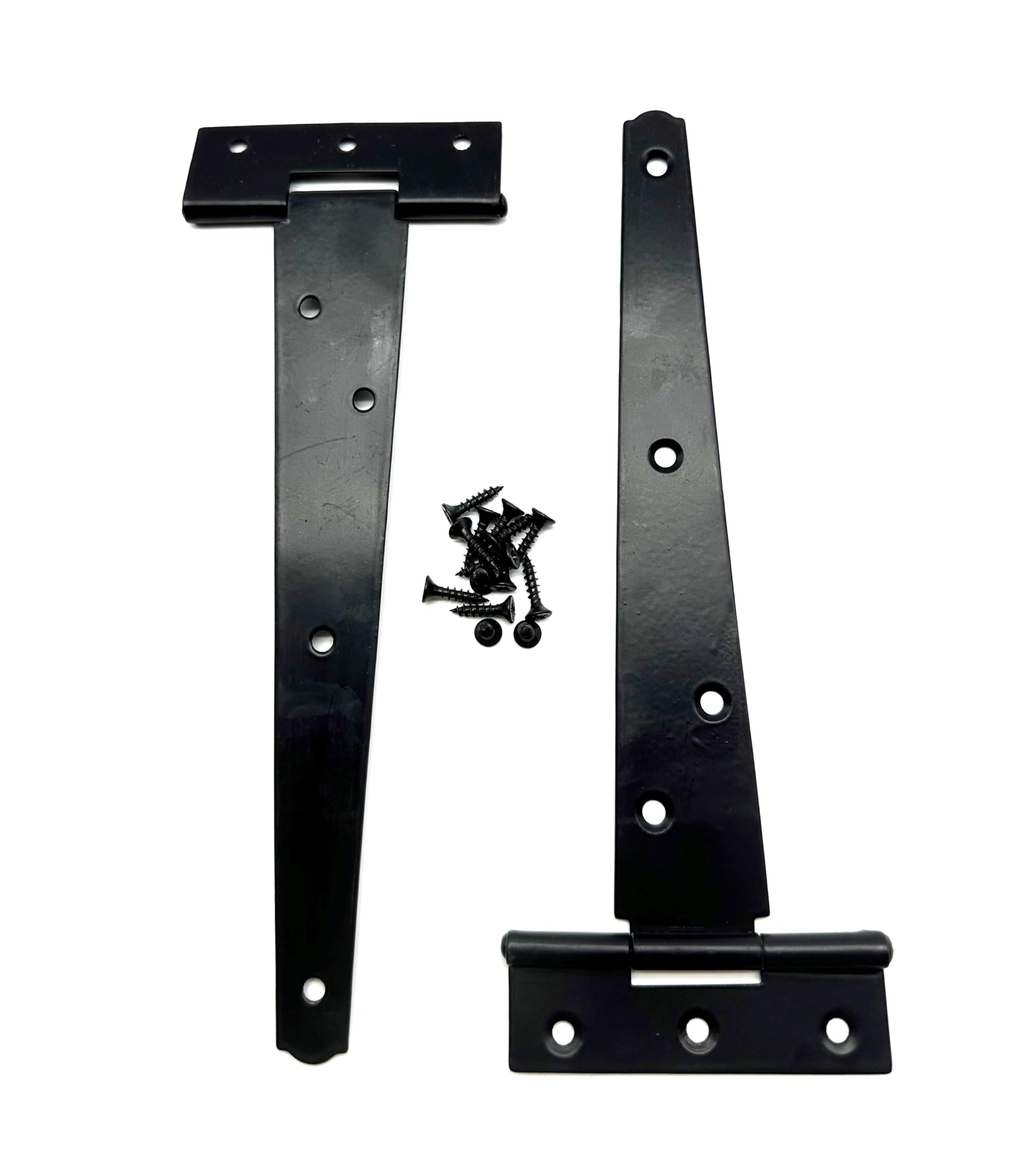 2PK 200mm Black Tee Hinges with Fixings. 8" T-Hinges for Garden Gates, Sheds and Doors. Japanned Corrosion and Weather Resistant External Hinge Pack of 2 with Screws.
