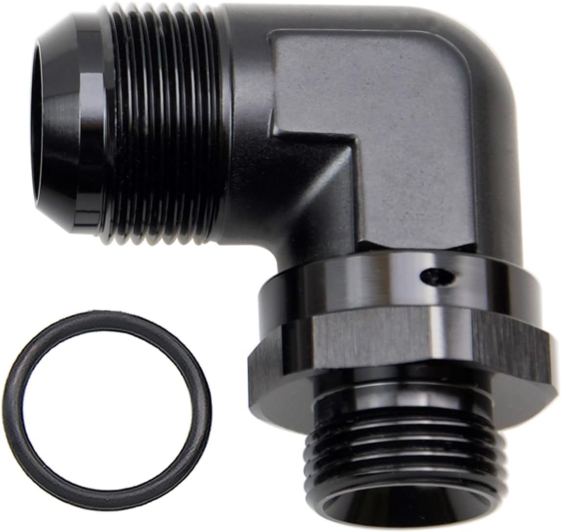High Flow Radius 90 Degree Aluminum 16AN Male Flare to 12AN Male Swivel Fitting Adapter With AN12 O ring ORB Port, Black