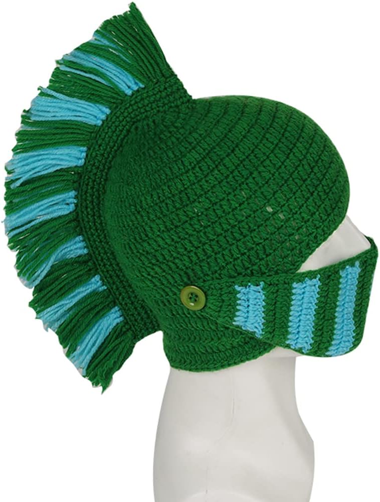 YEKEYI Wig Beard Hats Funny Knit Hat Handmade Winter Beard Facemask Roman Knights Wig Beanie Hat - Image 3