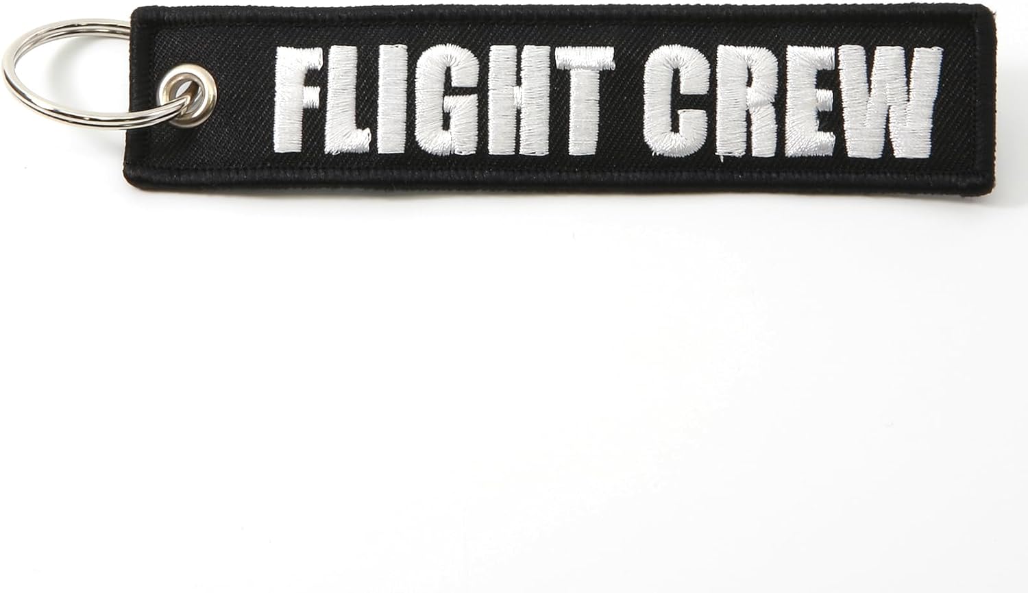 Rotary13B1 FLIGHT CREW - Jet Tag Key Chain BLACK with White Letters 1 inch x 5 inches 100% Embroidered