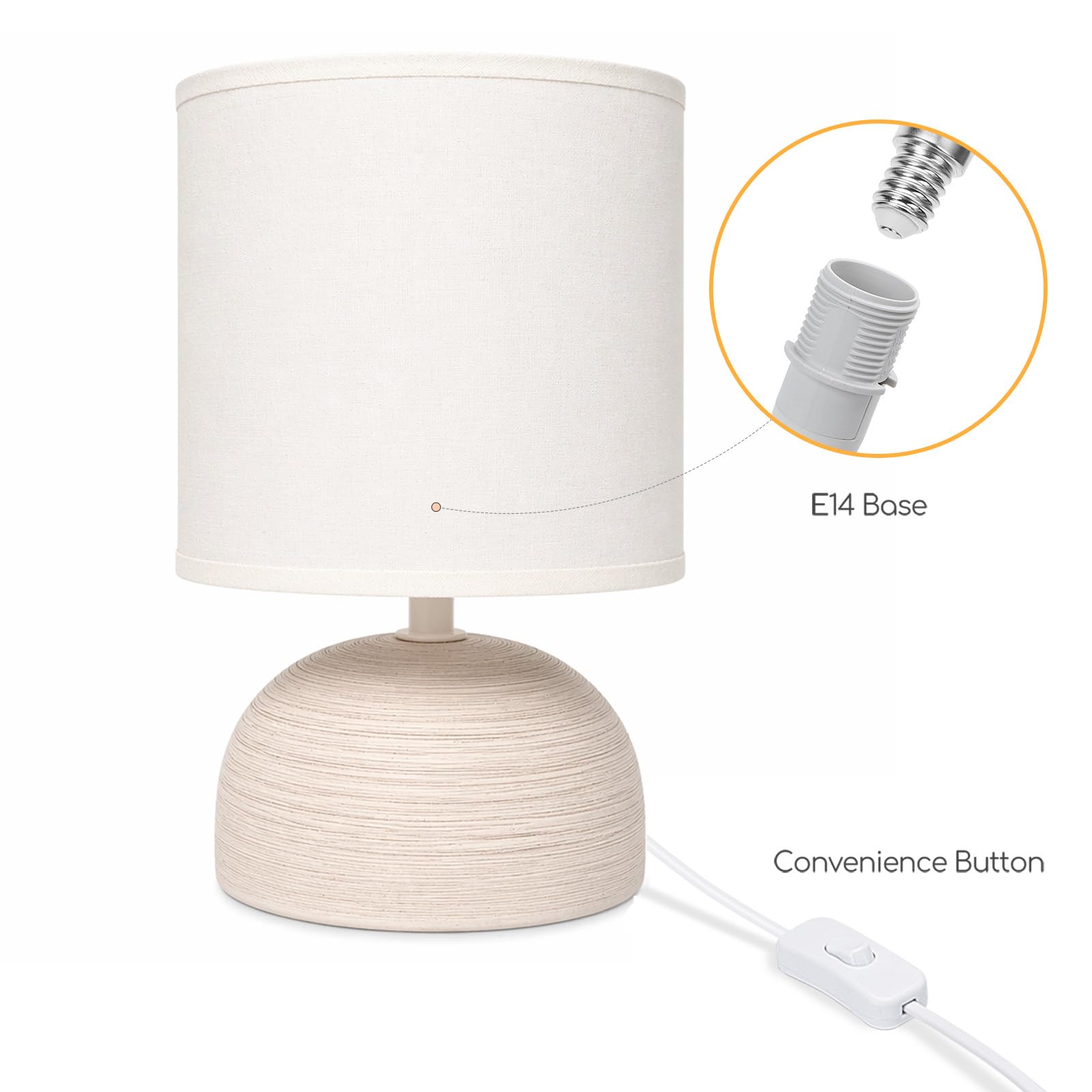 Aigostar Lampe de Chevet, Lampe en Céramique, Semi-ovale Marron, Corps au Design Marron Simple, Abat-jour en Tissu Blanc, Douille E14 (ampoule non fournie) H23cm
