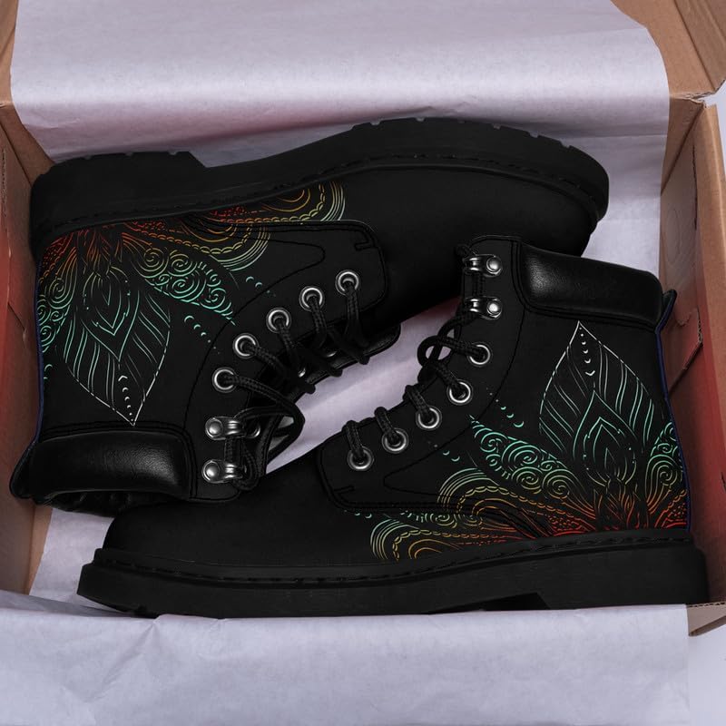 Cosmic Combat Ankle Boots, Sun Moon Celestial Bodies Mystical Symbols Inspired Lace-up Motorcycle Booties