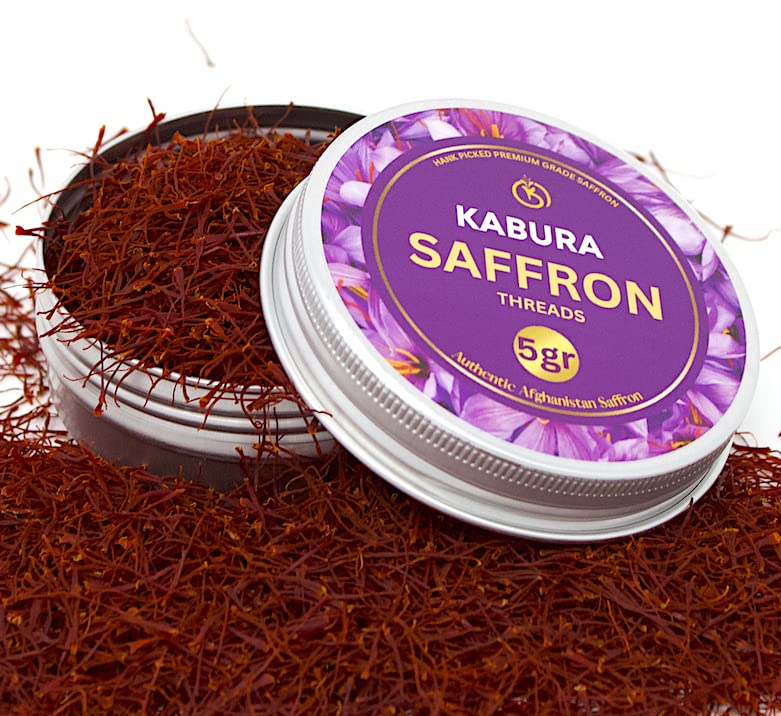 0.18 oz de azafrán Kabura, auténticos hilos de azafrán, azafrán rojo de primera calidad, grado A+, mejor color, especias para té, arroz, leche,