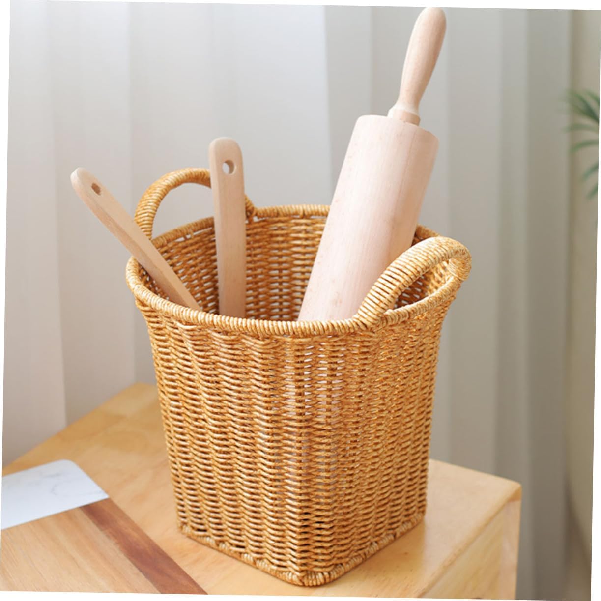 SUPVOX Capacity Imitation Rattan Woven Basket for Decorative Storage Portable Flower Basket for Home Organization and Stylish for Bedroom Office and Living Spaces