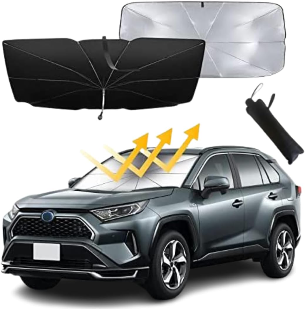 Car Front Sunshades - Umbrella Windshield With Leather Bag - For Foldable Umbrella Reflective Sun Protector for Your Car -Window Blocks UV Rays Heat Keep Vehicle Cool - Fits Most Vans SUVs (140x78 cm)