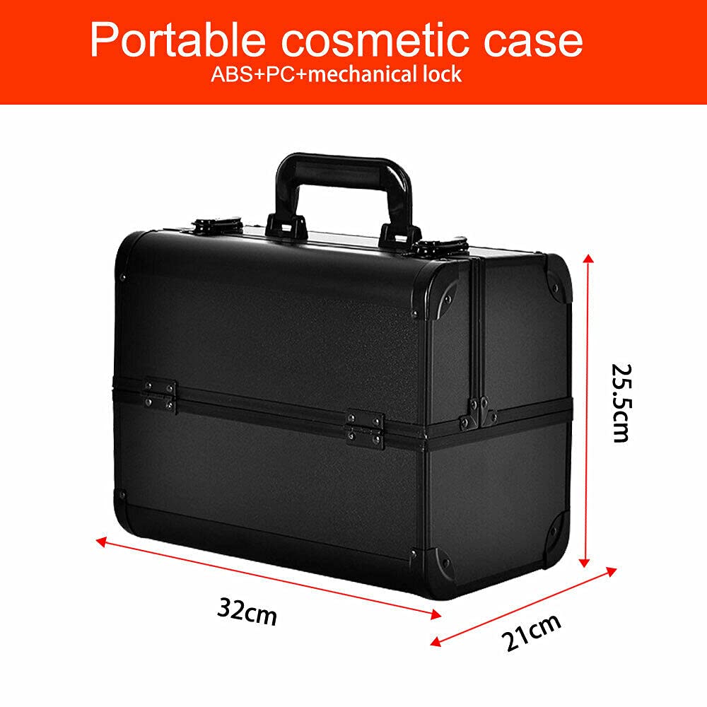 Adson Professional Makeup Box Cosmetics Case Jewelry Organiser Vanity Make Up Storage Box Beauty Train Case Lockable with Keys (Black & Pink) 32x21x26cm 4